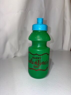 Green 'Happy Valentine's Day' Kids Water Bottle with Blue Cap